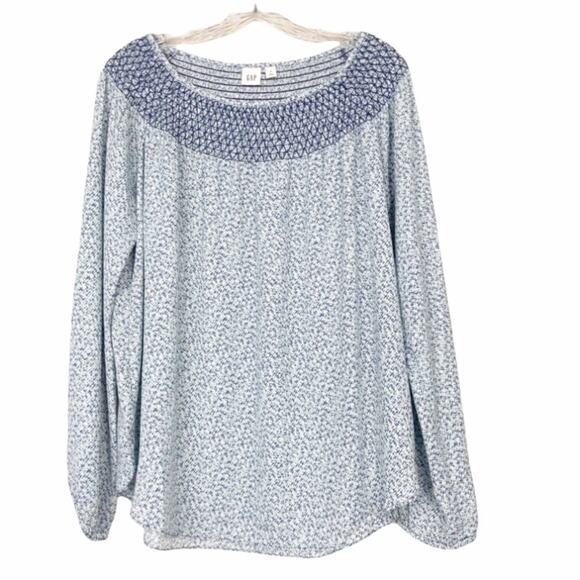 Gap Blue Printed Off The Shoulder Shirt Sz S - Picture 6 of 6